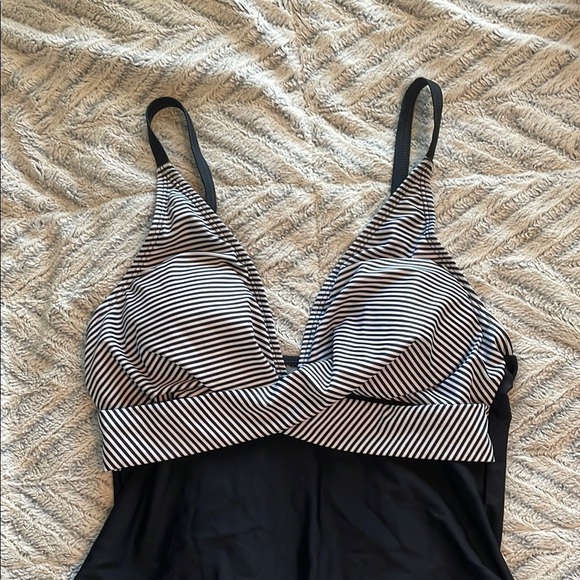 Black and White Striped One-Piece Swimsuit size medium - Picture 2 of 9